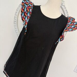 Savanna Jane Top Black Embroidered Floral Flutter Sleeve Size Small Boho